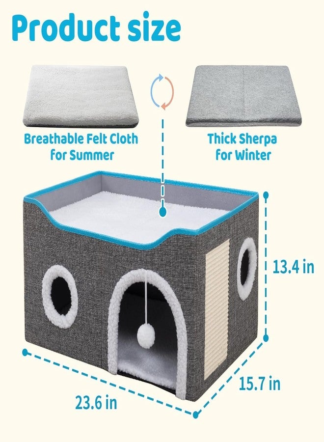 Glaceon Cat Bed for Indoor Cats Cube House, Covered Cat Cave Beds with Scratch Pad and Hideaway Tent, Cute Modern Cat Condo for Multi Small Pet Large Kitten Kitty (GL-02) - Image 2